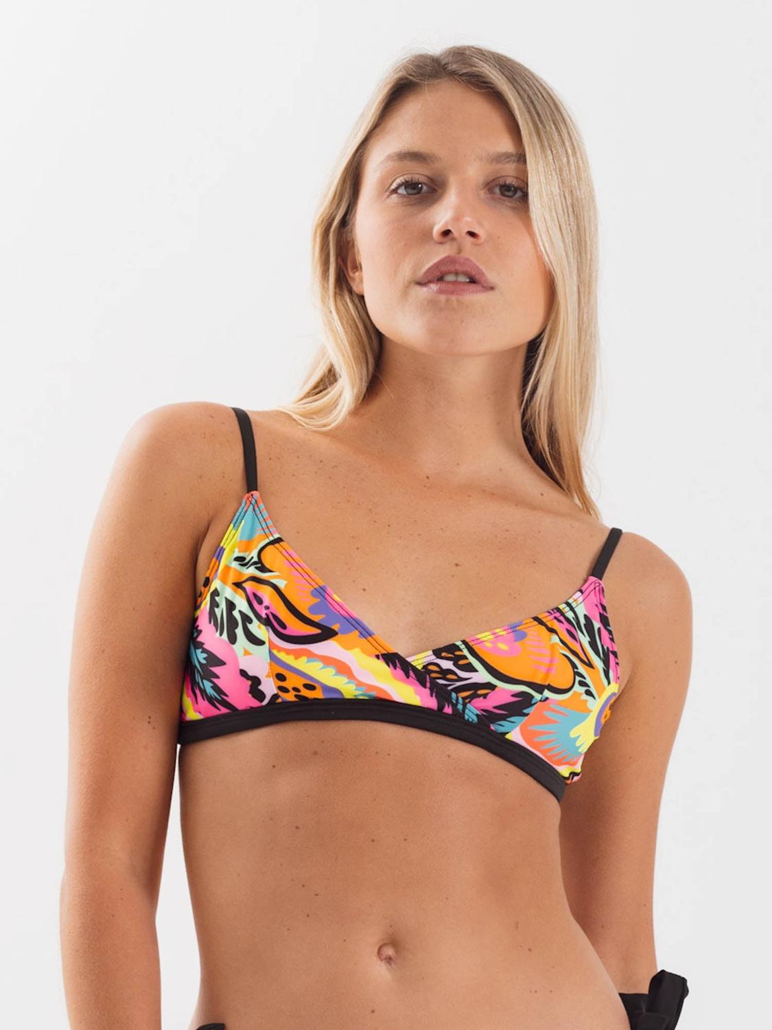 TOP DE BIKINI DAIKIRI MUJER TRIANGULO CRUZADO FLORES NEGRO FLUOR FILTRO UV50+ - 1
