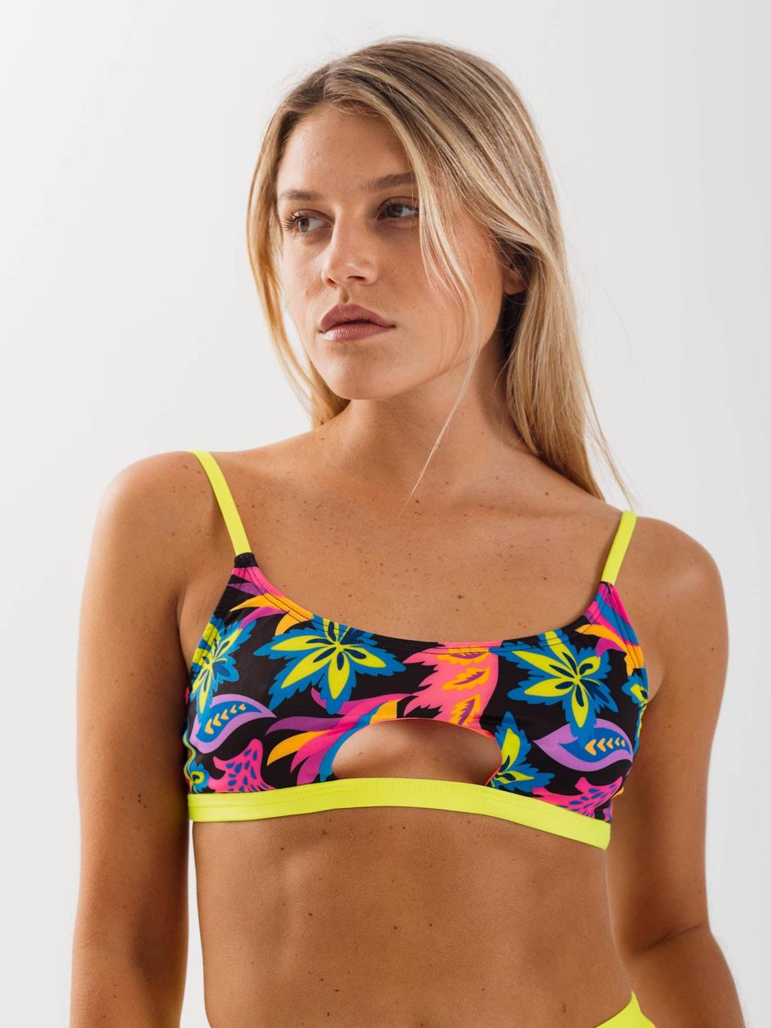 TOP DE BIKINI DAIKIRI MUJER DEPORTIVO SOPORTE FLORAL NEGRO FLUOR FILTRO UV50+ - 1