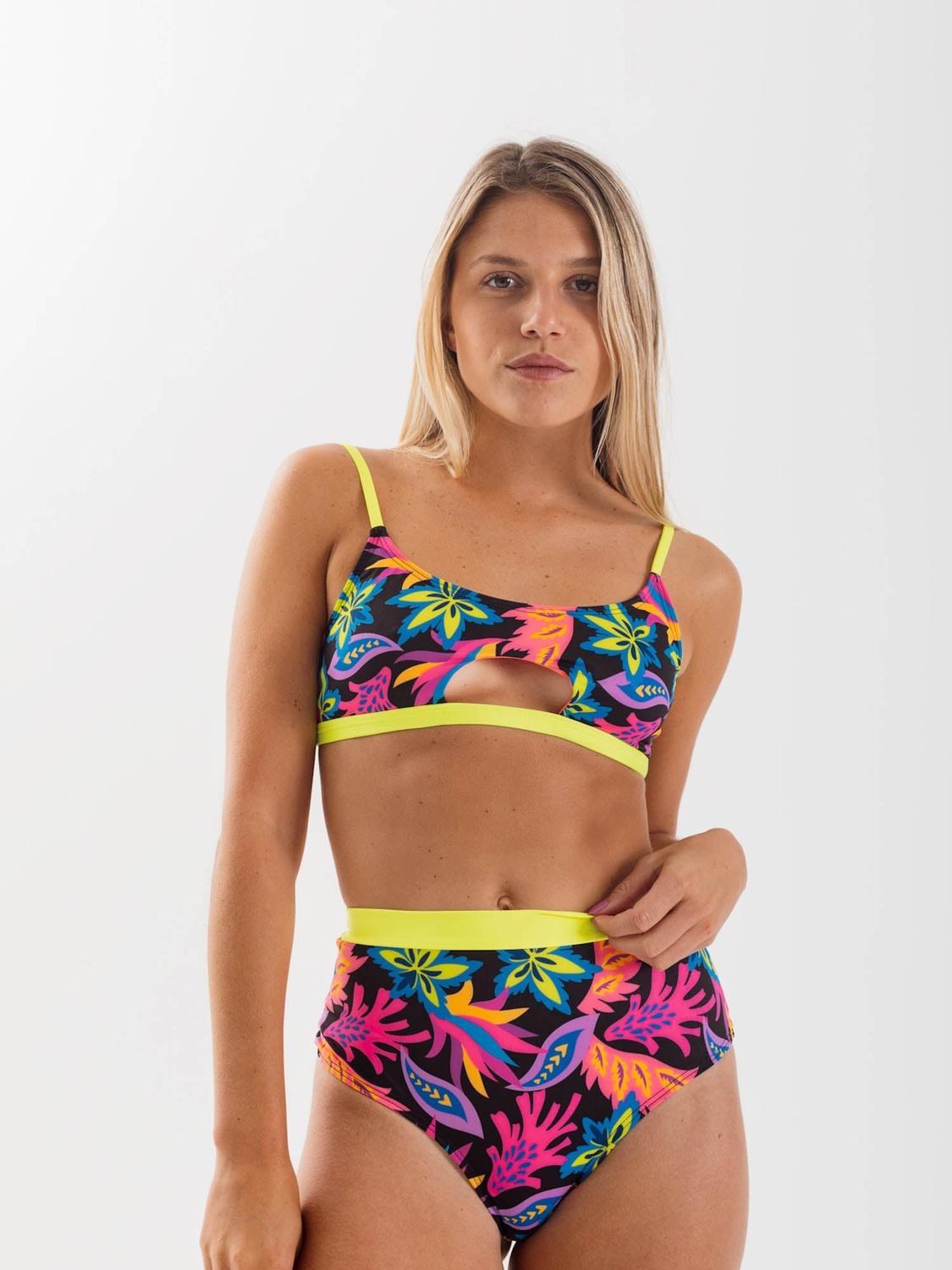 TOP DE BIKINI DAIKIRI MUJER DEPORTIVO SOPORTE FLORAL NEGRO FLUOR FILTRO UV50+ - 7
