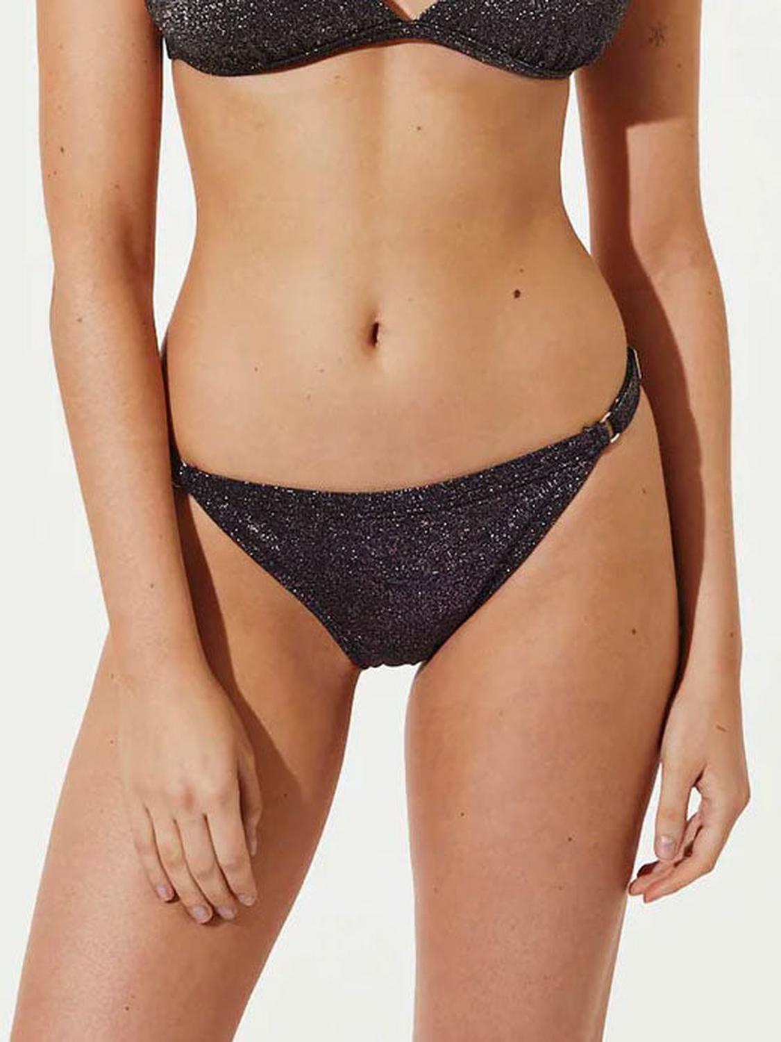 BOTTOM DE BIKINI DAIKIRI MUJER CALZON AJUSTABLE COSTADOS NEGRO BRILLANTE GLITTER FILTRO UV50+ - 1