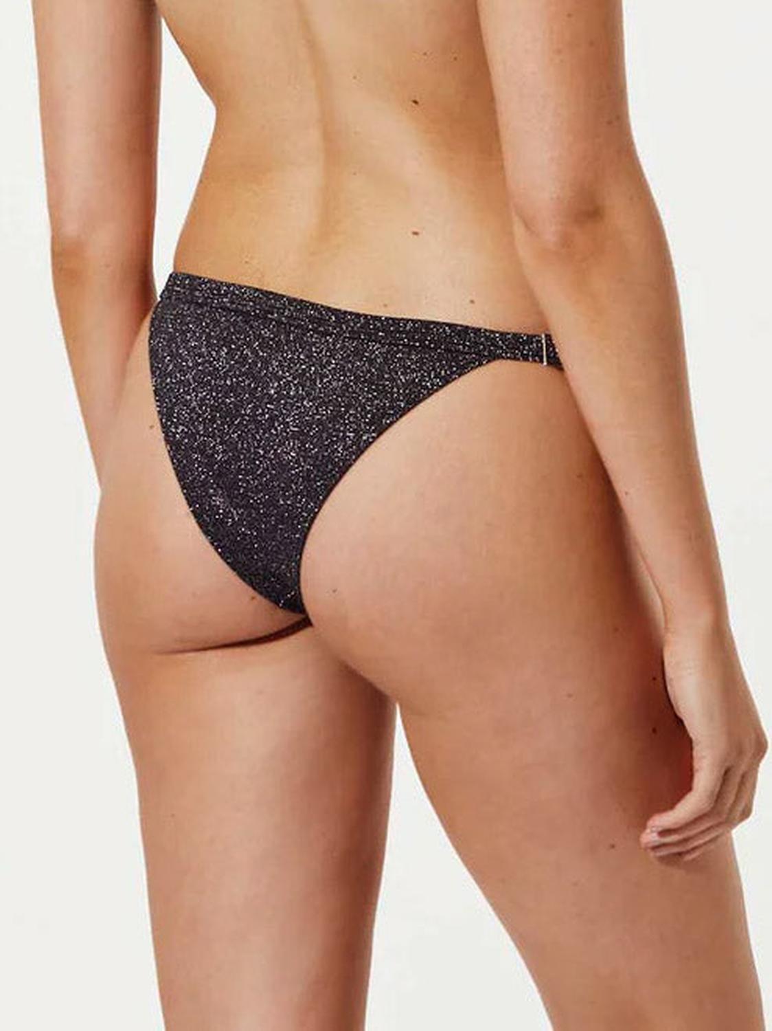 BOTTOM DE BIKINI DAIKIRI MUJER CALZON AJUSTABLE COSTADOS NEGRO BRILLANTE GLITTER FILTRO UV50+ - 2
