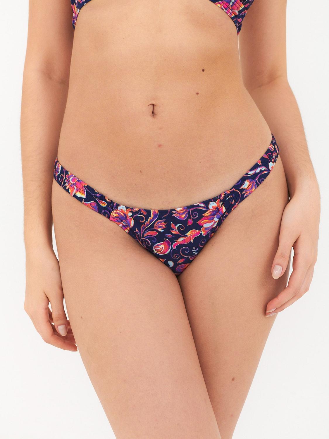 BOTTOM DE BIKINI DAIKIRI MUJER CALZON FRUNCIDO COSTADOS FLORES AZUL FLUOR FILTRO UV50+ - 1