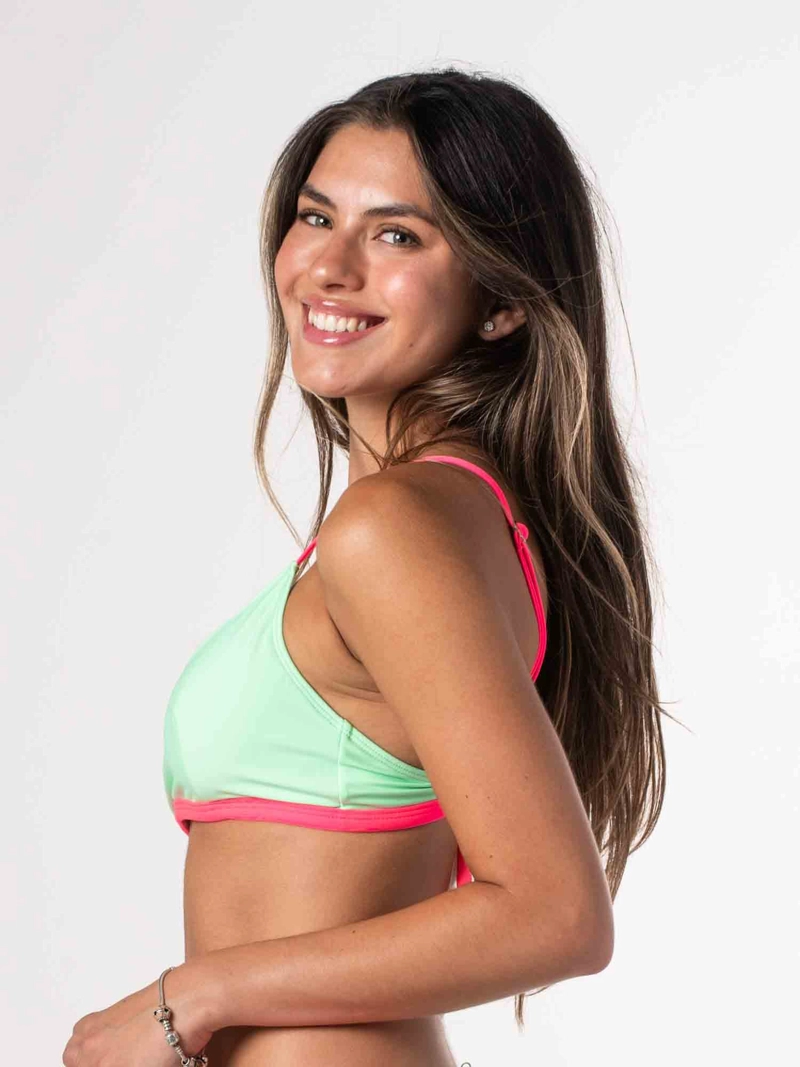 TOP DE BIKINI DAIKIRI MUJER TRIANGULO CRUZADO VERDE MENTA ROSADO FUCSIA FLUOR PROTECCION UV50+ - 5