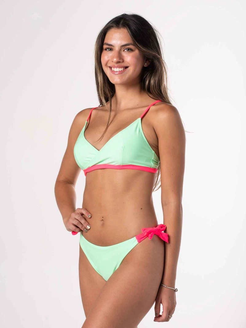 TOP DE BIKINI DAIKIRI MUJER TRIANGULO CRUZADO VERDE MENTA ROSADO FUCSIA FLUOR PROTECCION UV50+ - 7