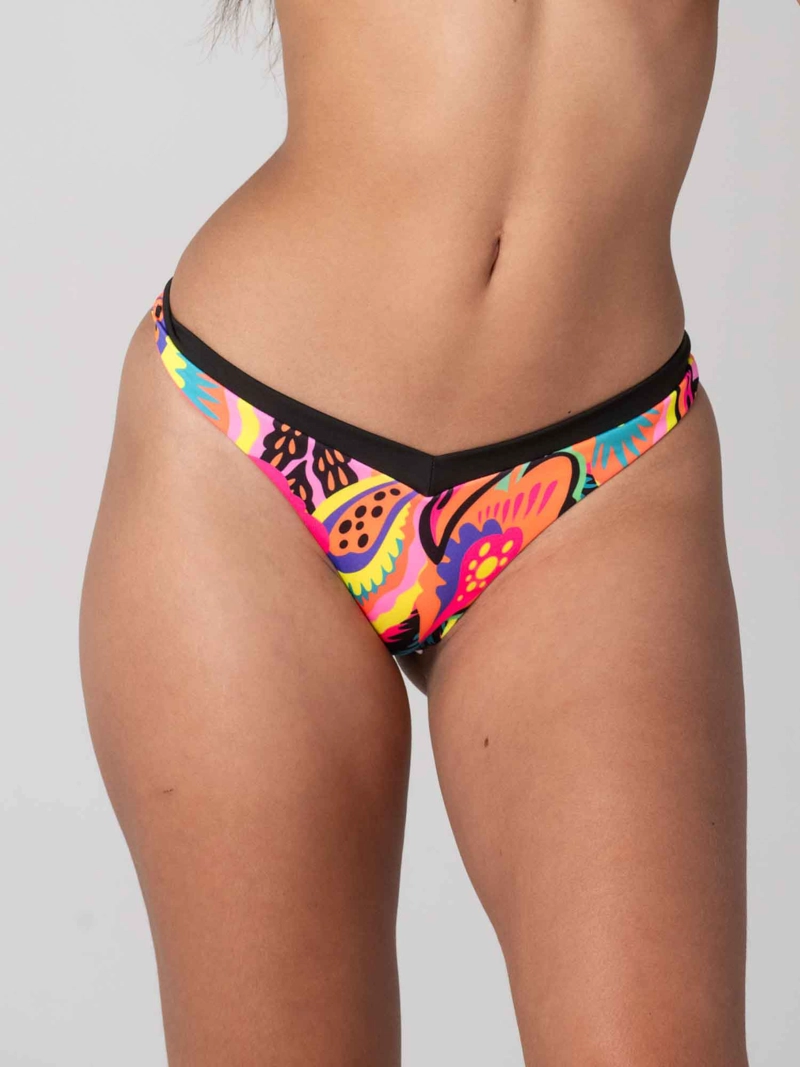 BOTTOM DE BIKINI DAIKIRI MUJER CALZON REBAJADO SIN ELASTICOS FLORES NEGRO FLUOR PROTECCION UV50+ - 1