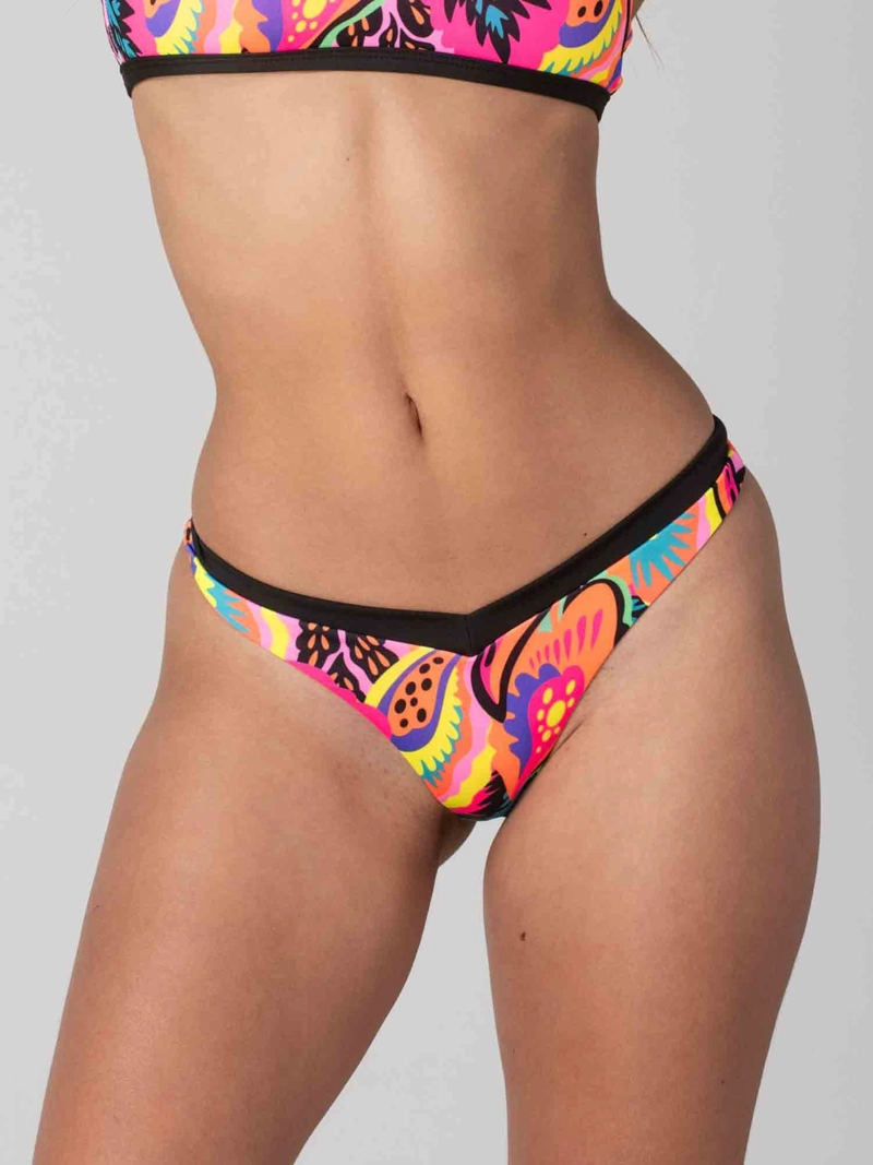 BOTTOM DE BIKINI DAIKIRI MUJER CALZON REBAJADO SIN ELASTICOS FLORES NEGRO FLUOR PROTECCION UV50+ - 3