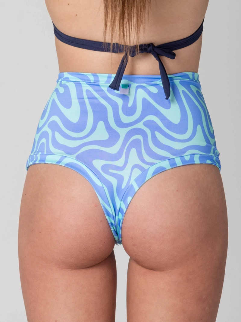 BOTTOM DE BIKINI DAIKIRI MUJER CALZON TIRO ALTO SIN ELASTICOS PSICODE LICO AZUL MENTA PROTECCION - 2