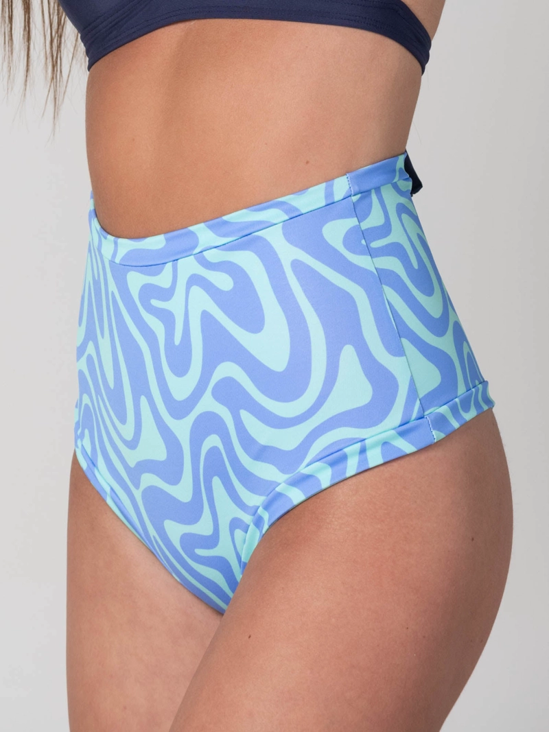 BOTTOM DE BIKINI DAIKIRI MUJER CALZON TIRO ALTO SIN ELASTICOS PSICODE LICO AZUL MENTA PROTECCION - 5