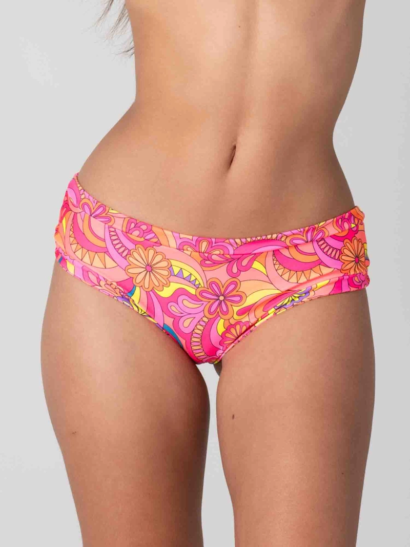 BOTTOM DE BIKINI DAIKIRI MUJER CALZON PRETINA ANCHA SIN ELASTICOS FLORAL NARANJO FLUOR PROTECCION - 1