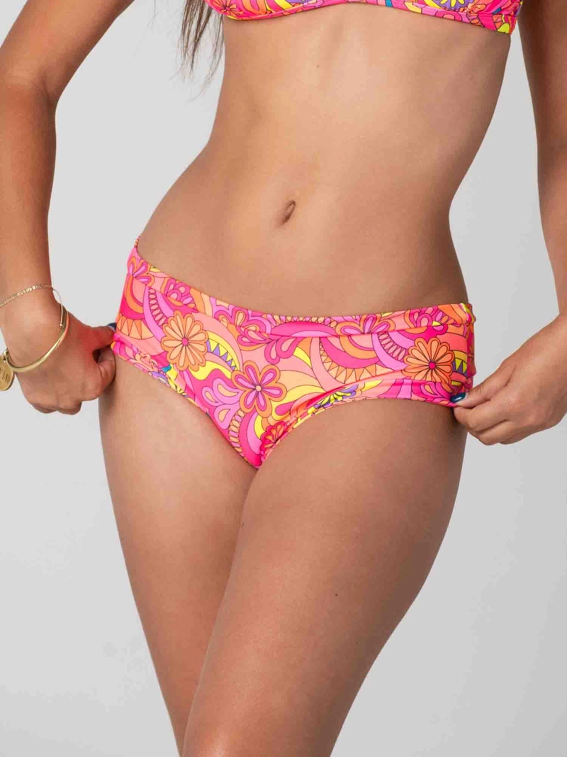 BOTTOM DE BIKINI DAIKIRI MUJER CALZON PRETINA ANCHA SIN ELASTICOS FLORAL NARANJO FLUOR PROTECCION - 3