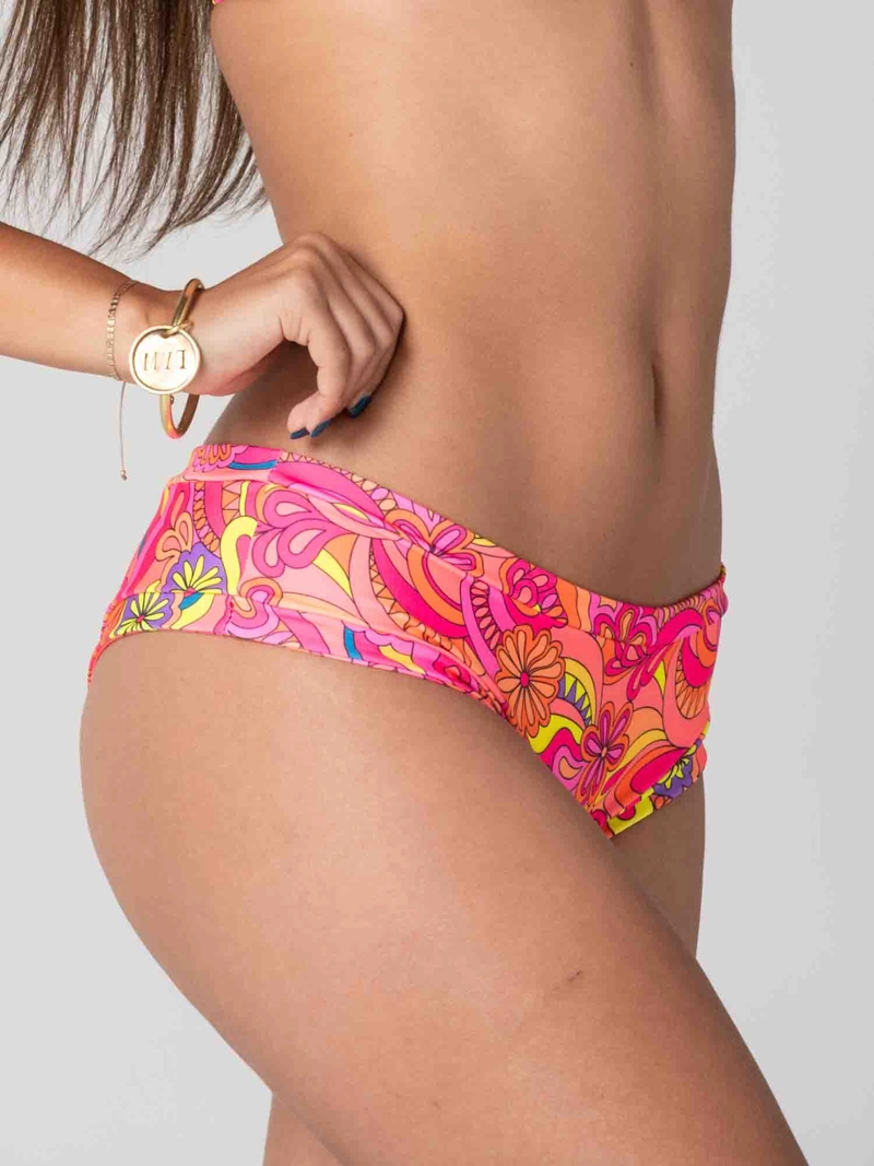 BOTTOM DE BIKINI DAIKIRI MUJER CALZON PRETINA ANCHA SIN ELASTICOS FLORAL NARANJO FLUOR PROTECCION - 5