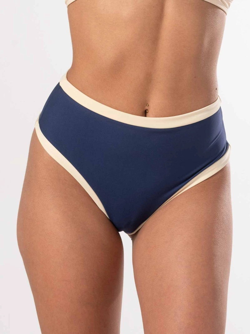 BOTTOM DE BIKINI DAIKIRI MUJER CALZON TIRO ALTO SIN ELASTICOS AZUL MARINO CREMA PROTECCION UV50+ - 1