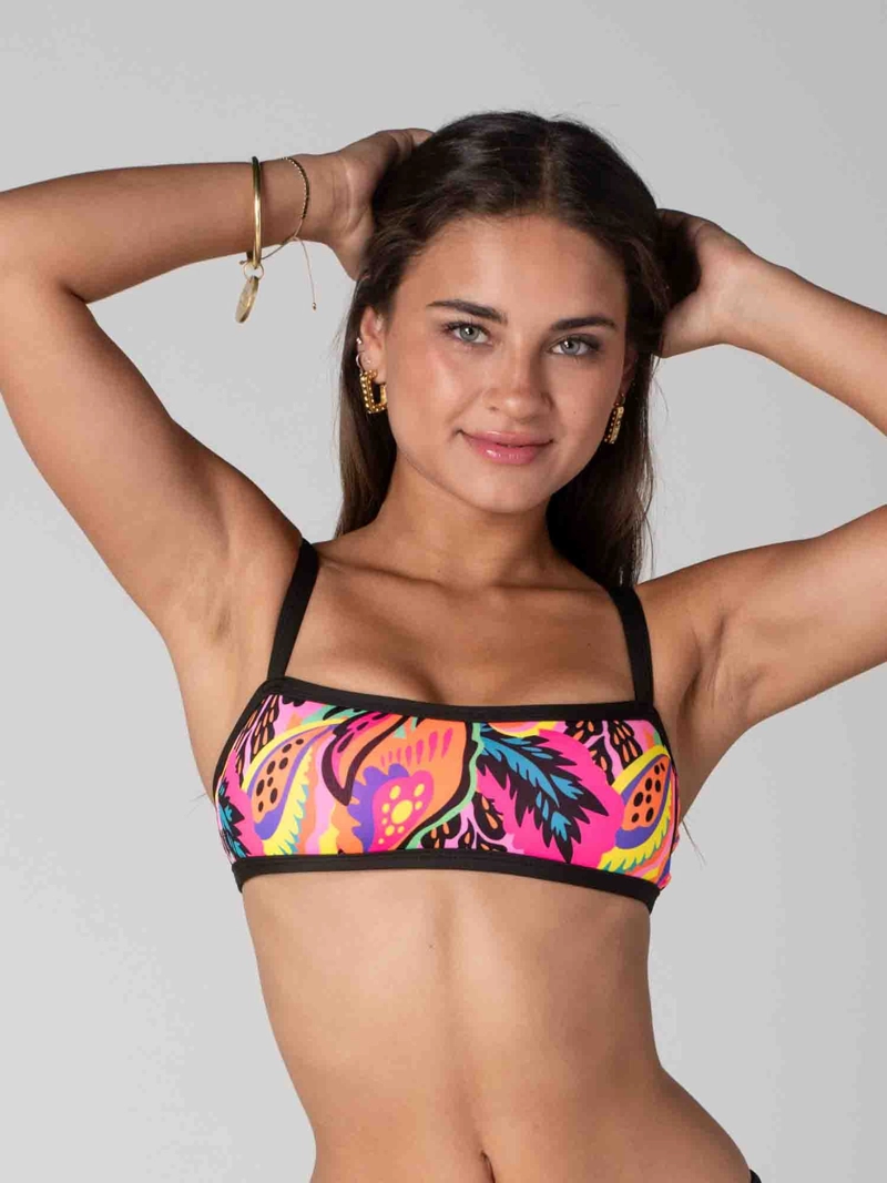 TOP DE BIKINI DAIKIRI MUJER TIRANTE ANCHO FLORES NEGRO FLUOR PROTECCION UV50+ - 3