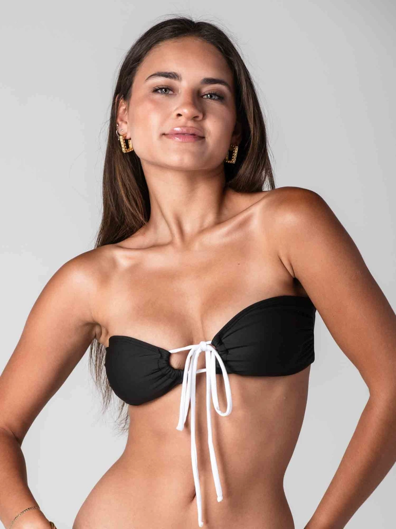 TOP DE BIKINI DAIKIRI MUJER STRAPLESS AMARRAS NEGRO BLANCO PROTECCION UV50+ - 1