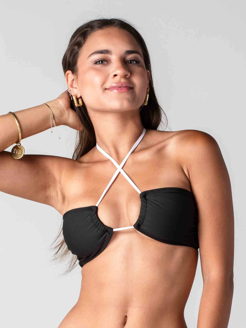 TOP DE BIKINI DAIKIRI MUJER STRAPLESS AMARRAS NEGRO BLANCO PROTECCION UV50+ - 2