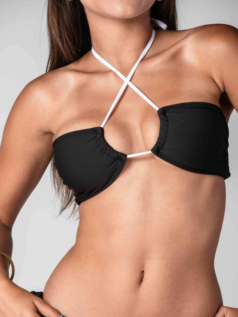 TOP DE BIKINI DAIKIRI MUJER STRAPLESS AMARRAS NEGRO BLANCO PROTECCION UV50+ - 4