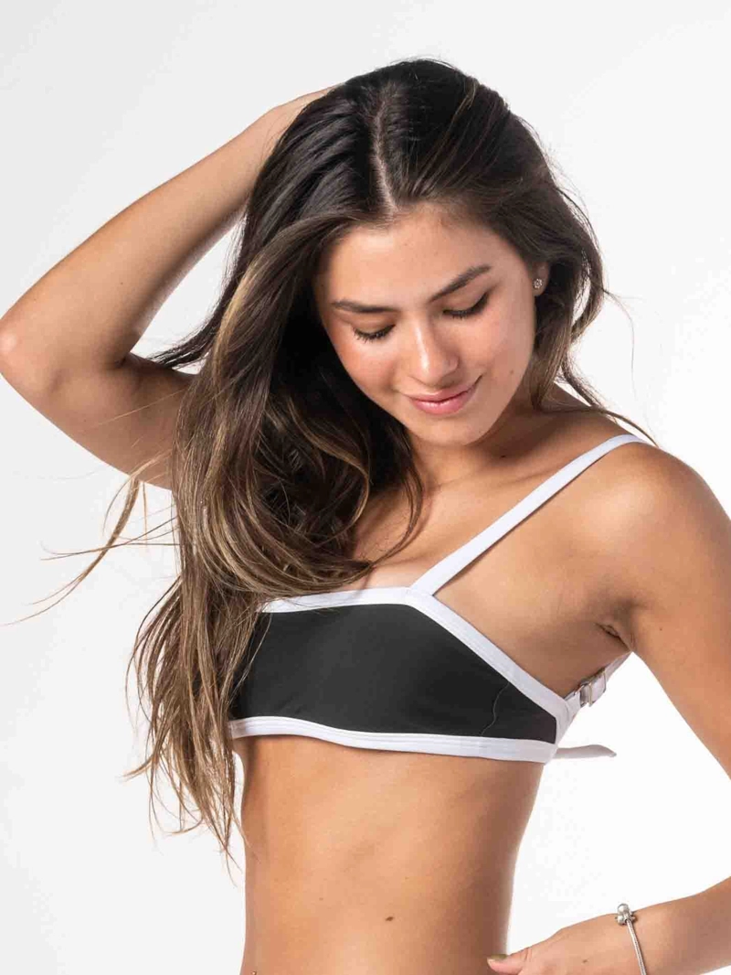 TOP DE BIKINI DAIKIRI MUJER TIRANTE ANCHO NEGRO BLANCO PROTECCION UV50+ - 2