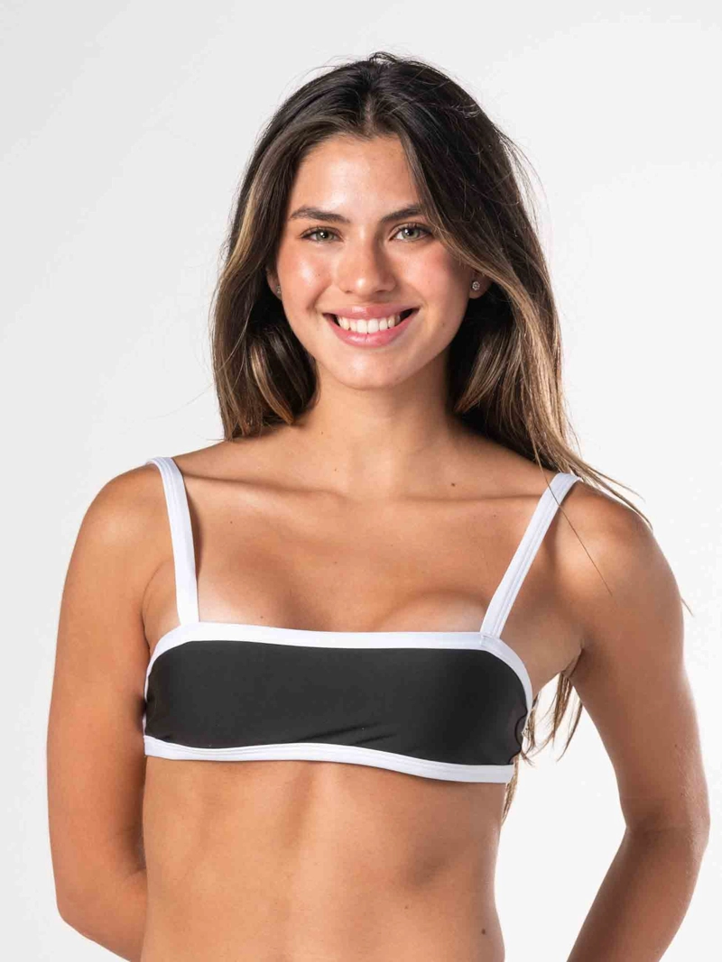 TOP DE BIKINI DAIKIRI MUJER TIRANTE ANCHO NEGRO BLANCO PROTECCION UV50+ - 3