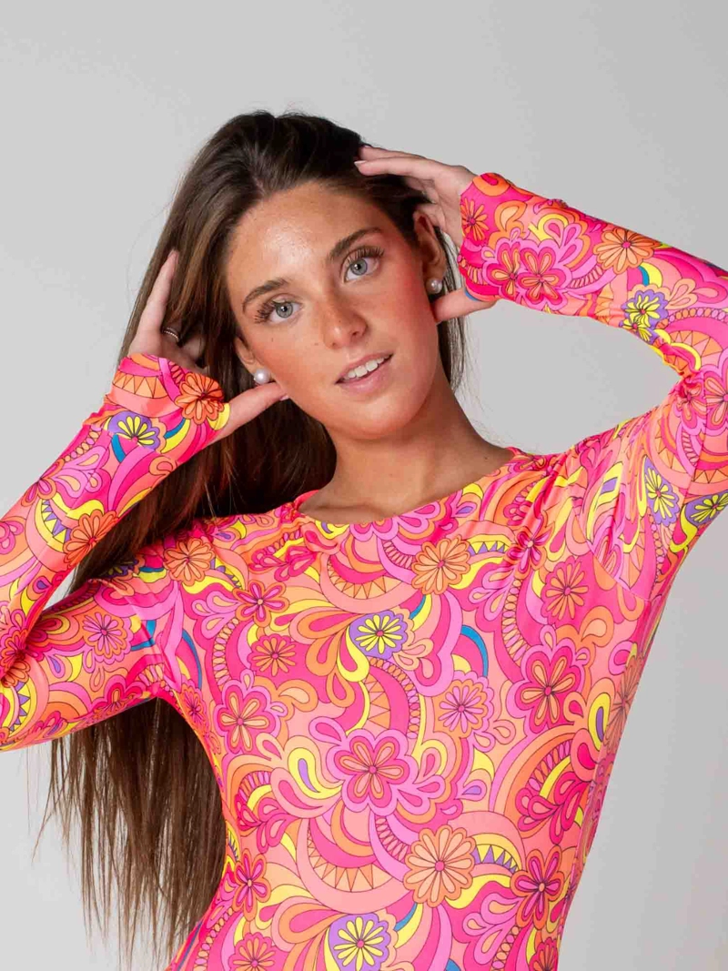 TRAJE DE BAÑO SURF DAIKIRI MUJER MANGA LARGA FLORAL NARANJO FLUOR PROTECCION UV50+ - 7