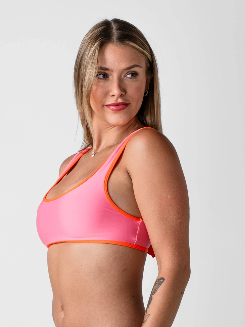 TOP DE BIKINI DAIKIRI MUJER DEPORTIVO AJUSTABLE ROSA CON NARANJA PROTECCION UV50+ - 4