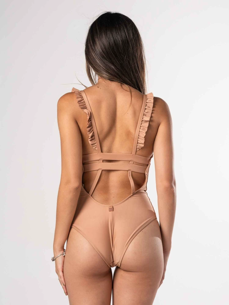 TRAJE DE BAÑO DAIKIRI MUJER VUELOS HOMBROS CAFE  PROTECCION UV50+ - 6