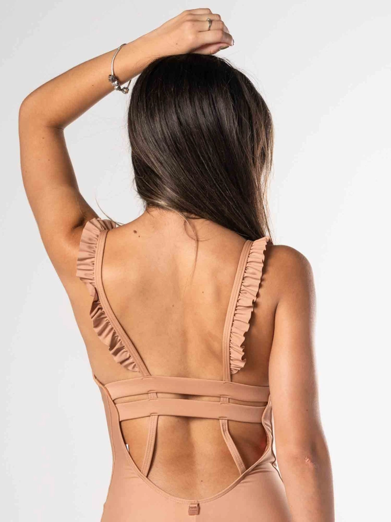 TRAJE DE BAÑO DAIKIRI MUJER VUELOS HOMBROS CAFE  PROTECCION UV50+ - 8