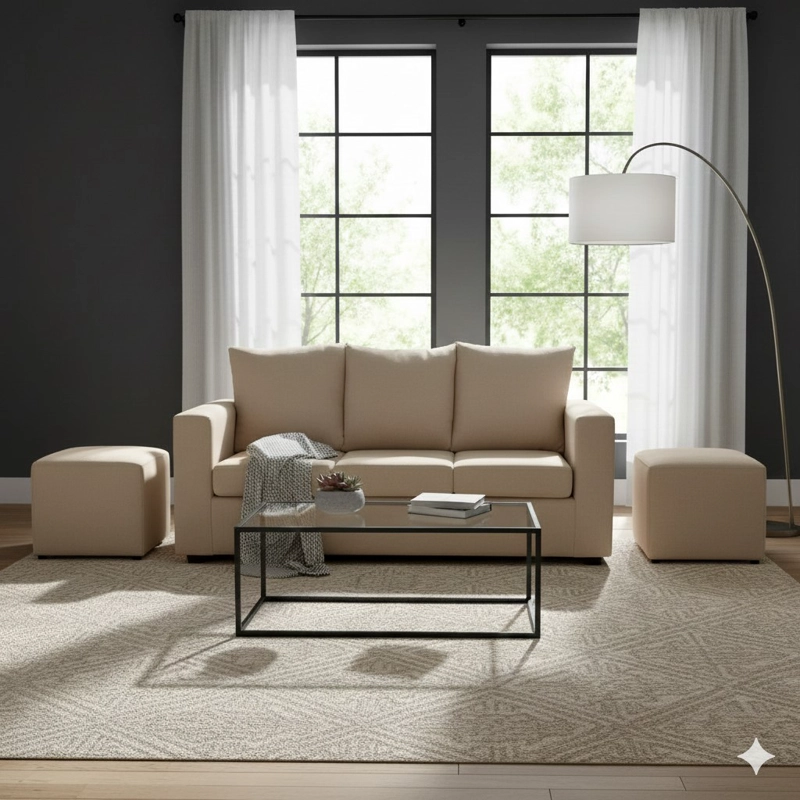 LIVING MARCO 3 CUERPOS + 2 POUF TELA - 1