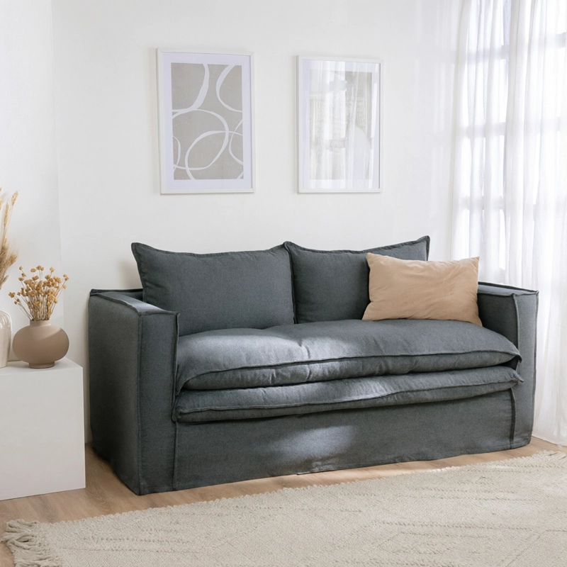 SOFA PAGANI 2 CUERPOS TELA LINO GRIS - 1
