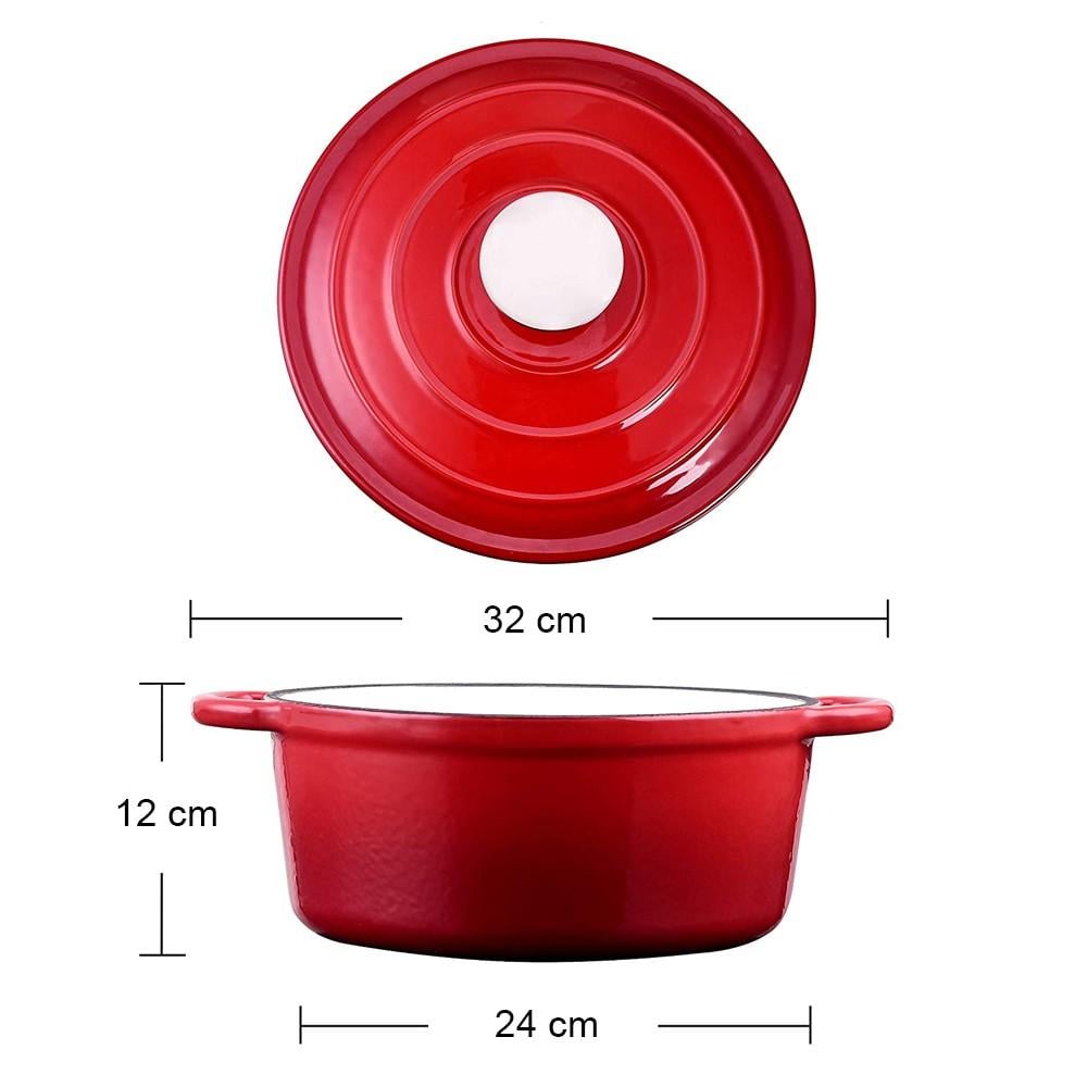 OLLA HIERRO FUNDIDO REDONDA ROJA 24X12 CM - 5
