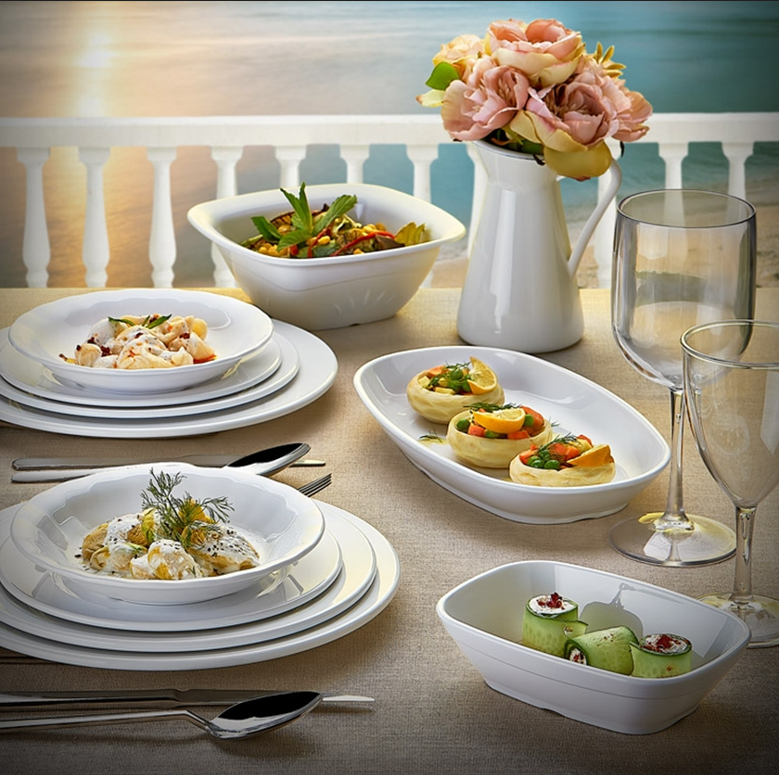 SET DE 4 PLATO RECTANGULAR 17 X 3.5 CM POLICARBONATO EN COLOR BLANCO - 2