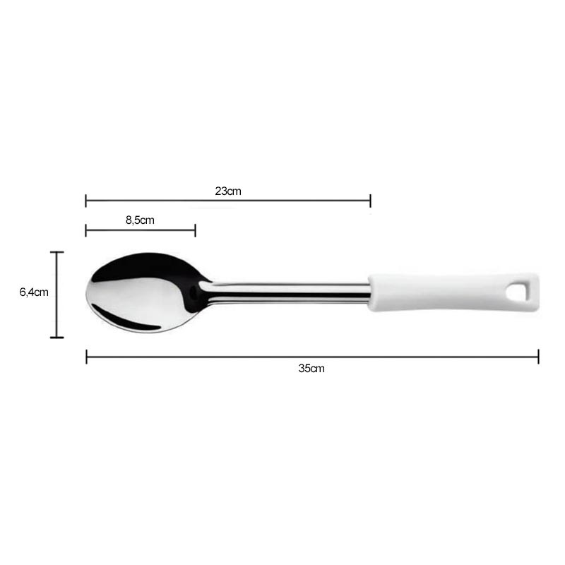 CUCHARA SOLIDA ACERO INOX 23 CM MANGO BLANCO DURAFIO - 3