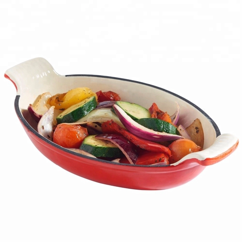 PLATO DE HIERRO ENLOZADO OVALADO ROJO 26 CM - 1