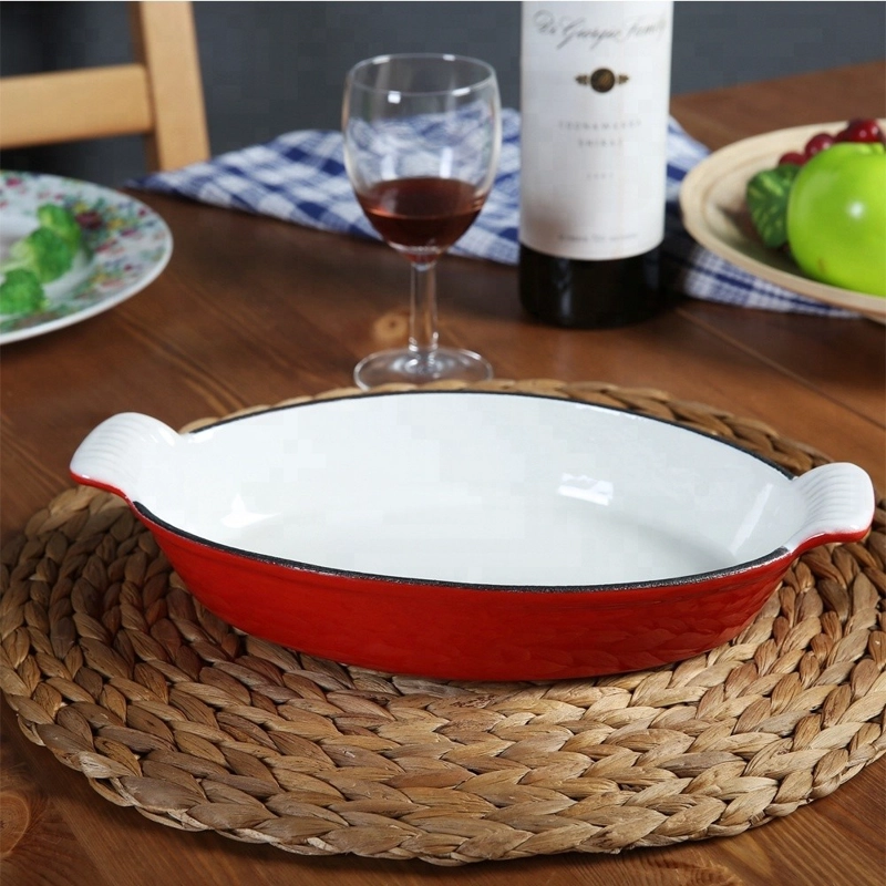 PLATO DE HIERRO ENLOZADO OVALADO ROJO 26 CM - 3