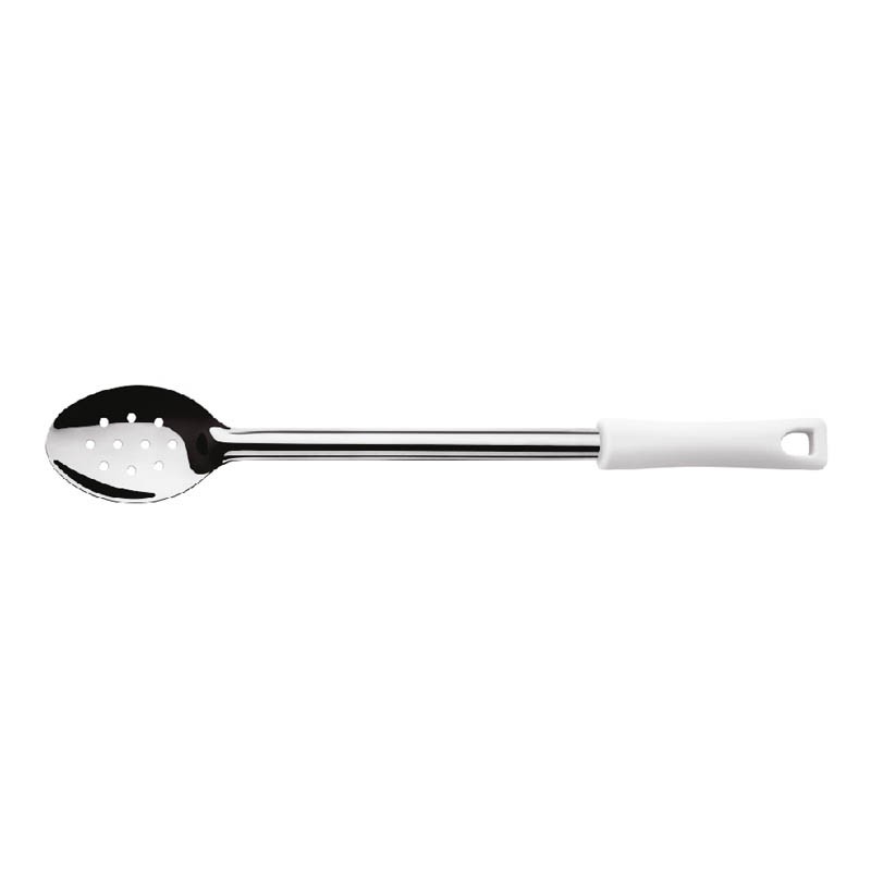 CUCHARA PERFORADA ACERO INOX 23 CM MANGO BLANCO DURAFIO - 1