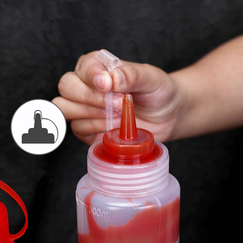 SET 3 BOTELLA DISPENSADORA SALSA GRADUADA TRANSPARENTE 600ML - 4