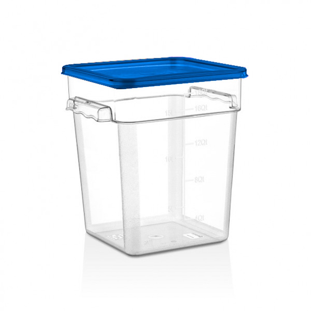 RECIPIENTE POLICARBONATO CUADRADO 17,2 LT CON TAPA AZUL - 1