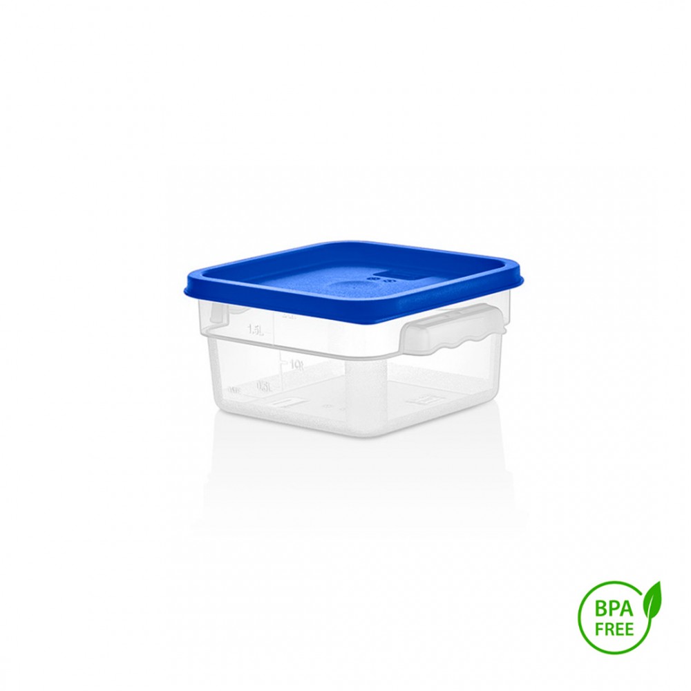 RECIPIENTE CUADRADO POLIPROPILENO 1.9 LTS CON TAPA AZUL - 1