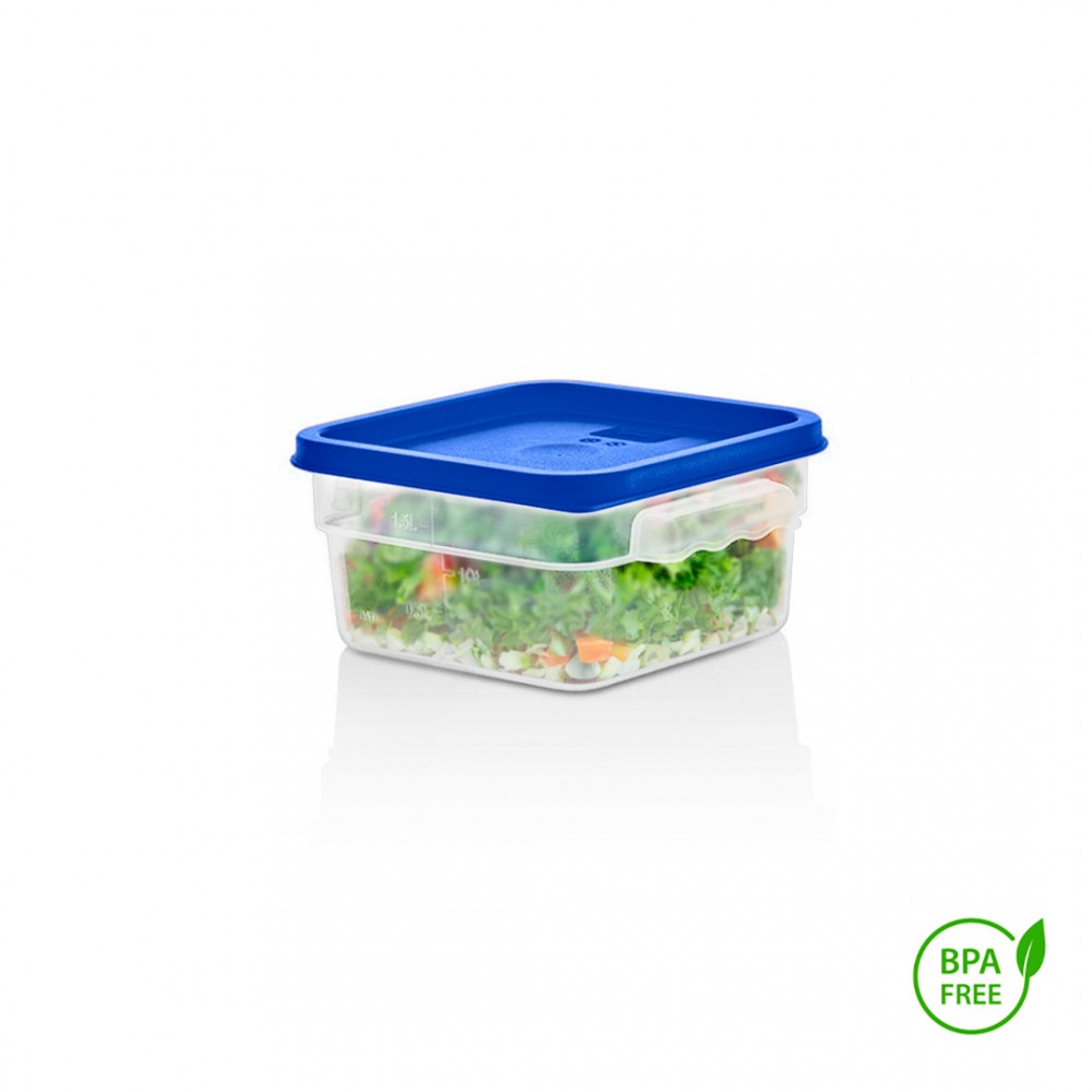 RECIPIENTE CUADRADO POLIPROPILENO 1.9 LTS CON TAPA AZUL - 2