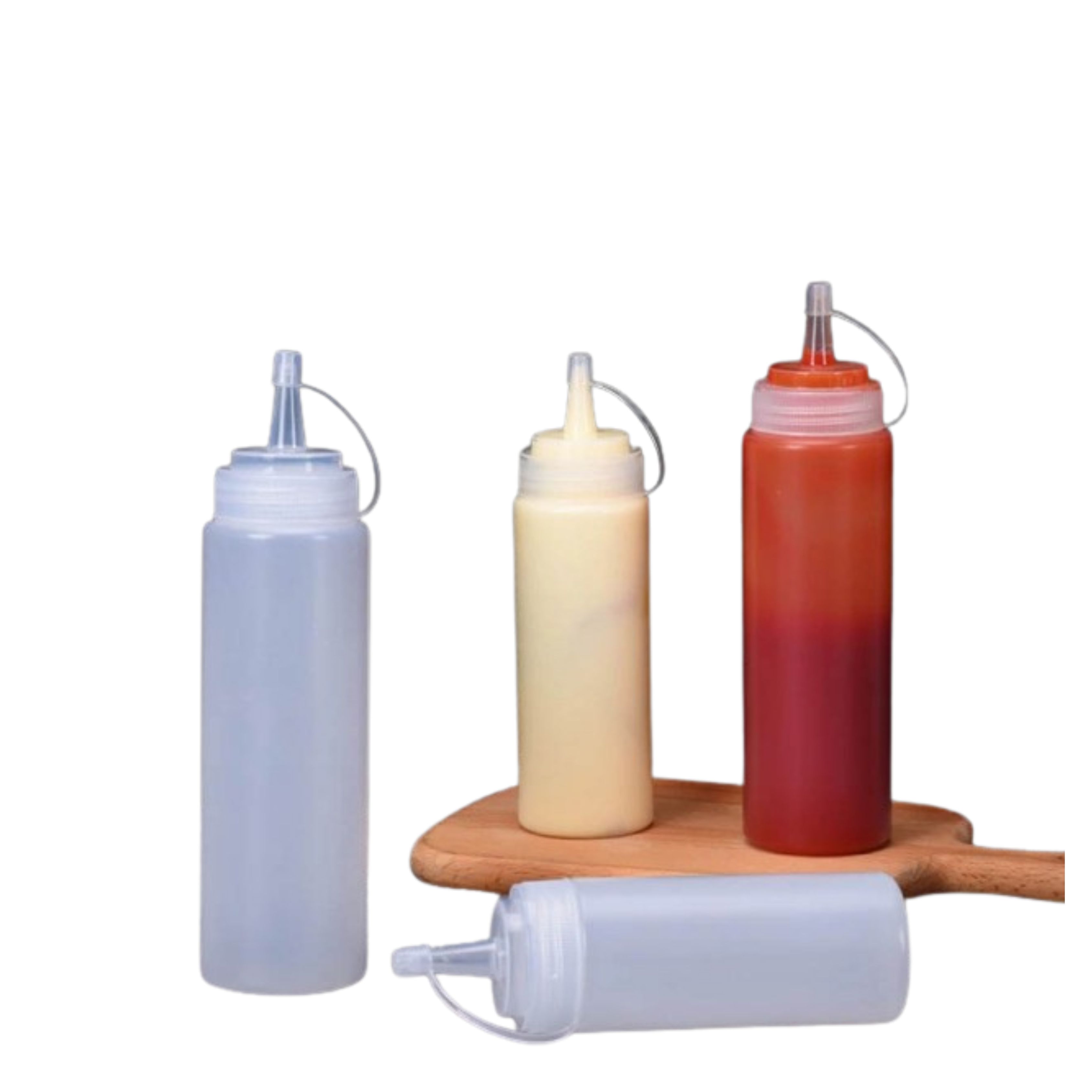 SET DE 3 BOTELLA DISPENSADORA SALSA GRADUADA TRANSPARENTE 350ML - 4