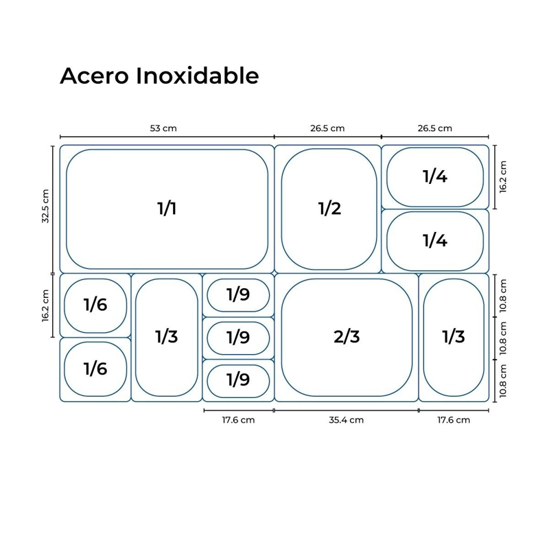 CONTENEDOR GASTRONOMICO ACERO INOXIDABLE GN 1/3 X 15 CM LINEA PREMIUM - 6