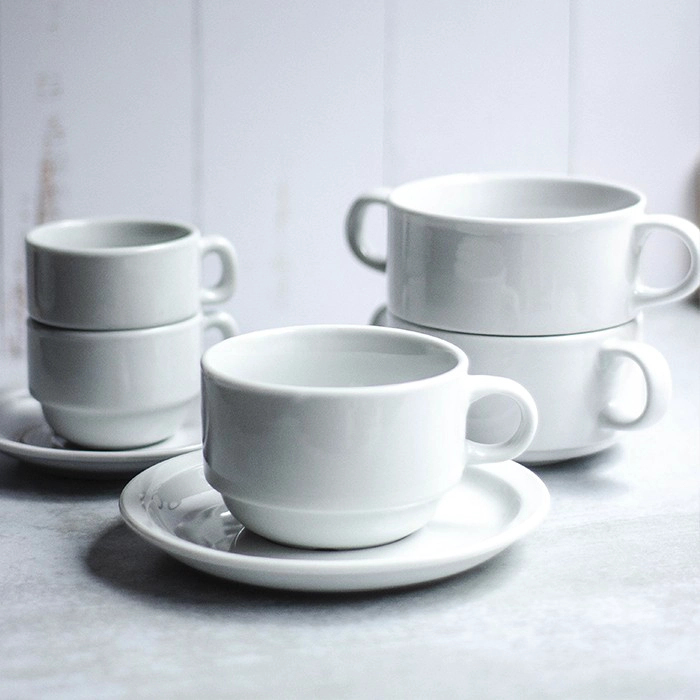SET DE 12 TAZA TE 200 CC CON PLATILLO APILABLE. LINEA TOWER - 3