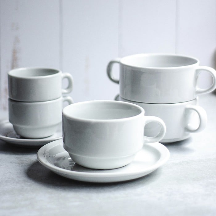 SET DE 12 TAZA TE 200 CC CON PLATILLO APILABLE. LINEA TOWER - 3