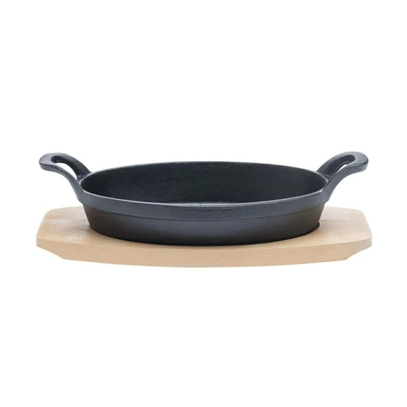 SARTEN HIERRO OVALADO CON BASE MADERA 20X10X3 CM - 1