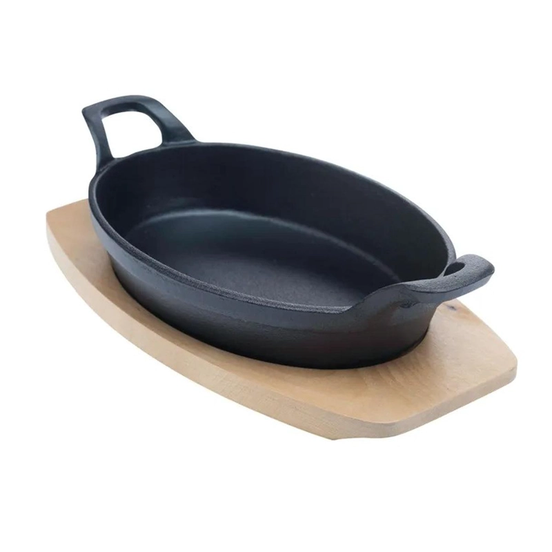SARTEN HIERRO OVALADO CON BASE MADERA 20X10X3 CM - 4