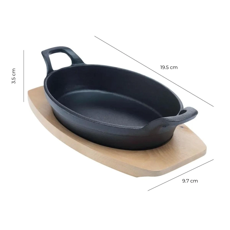 SARTEN HIERRO OVALADO CON BASE MADERA 20X10X3 CM - 6