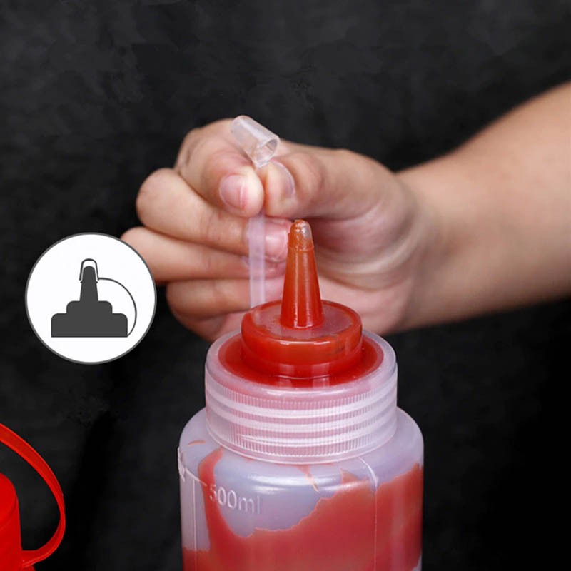 SET DE 2 BOTELLAS DISPENSADORA SALSA GRADUADA TRANSPARENTE 600ML - 4