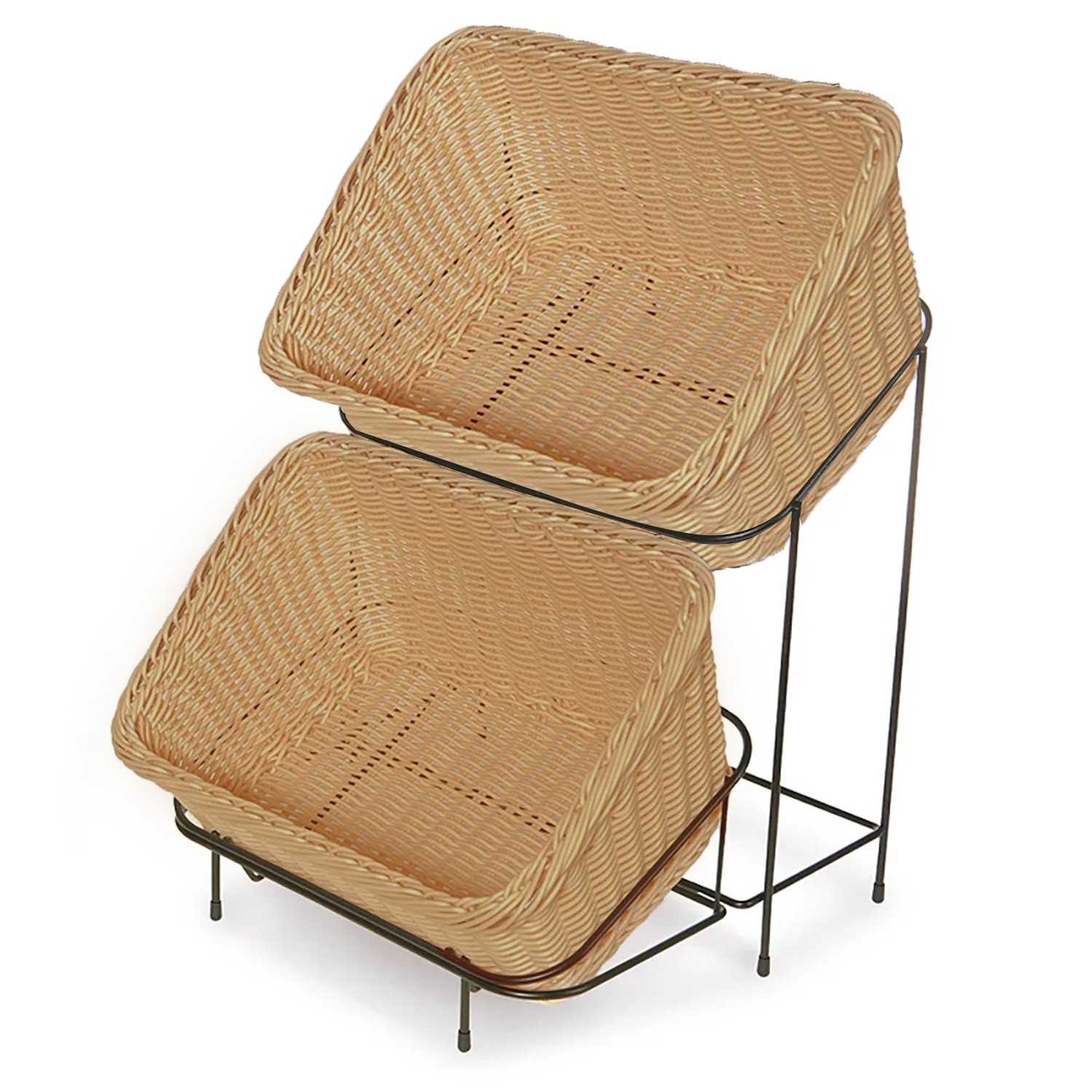 SET DE 2 CANASTOS CON SOPORTE DE EXHIBICIÓN COLOR MADERA 23.5X33 CM - 1