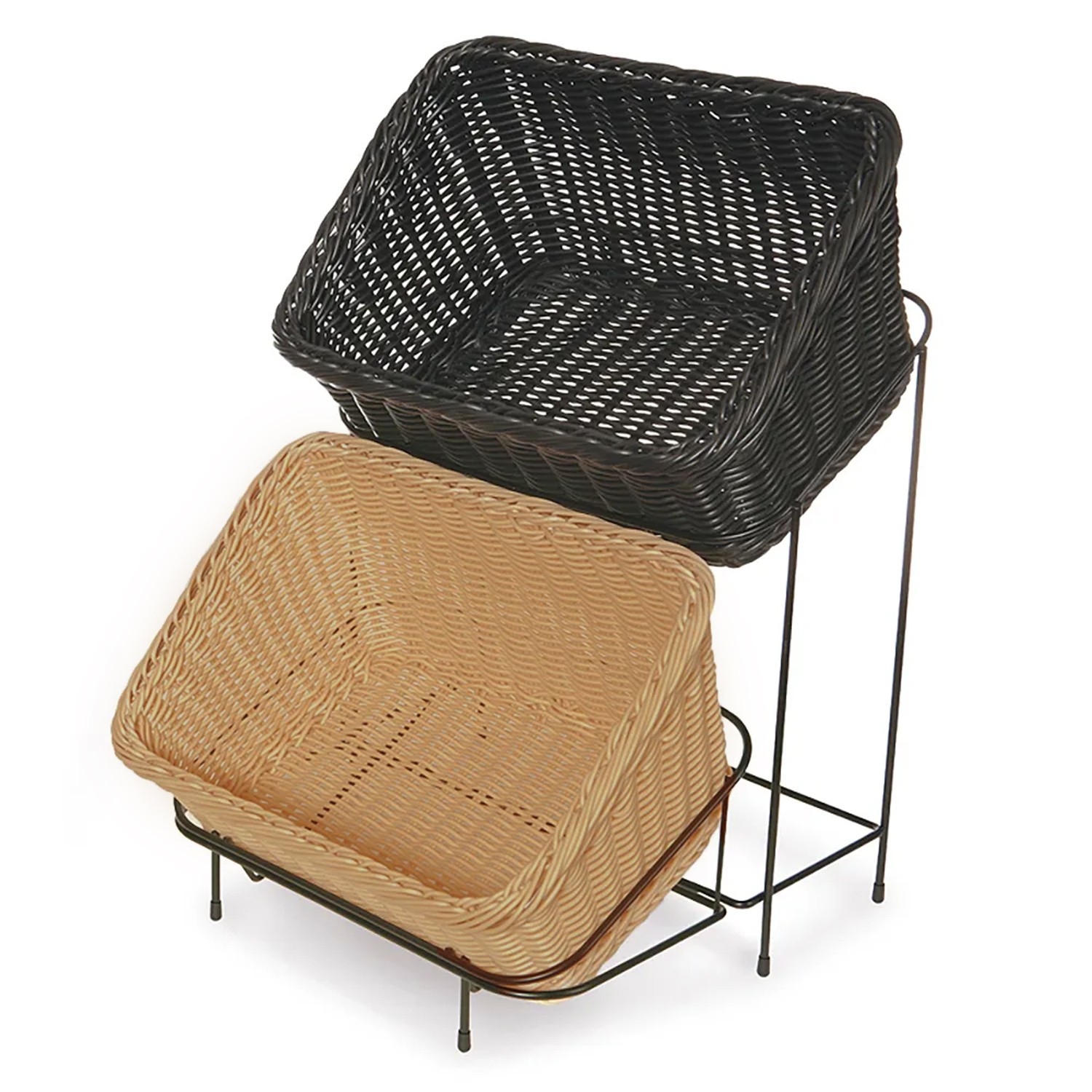 SET DE 2 CANASTOS CON SOPORTE DE EXHIBICIÓN COLOR MADERA Y NEGRO 23.5X33 CM - 1