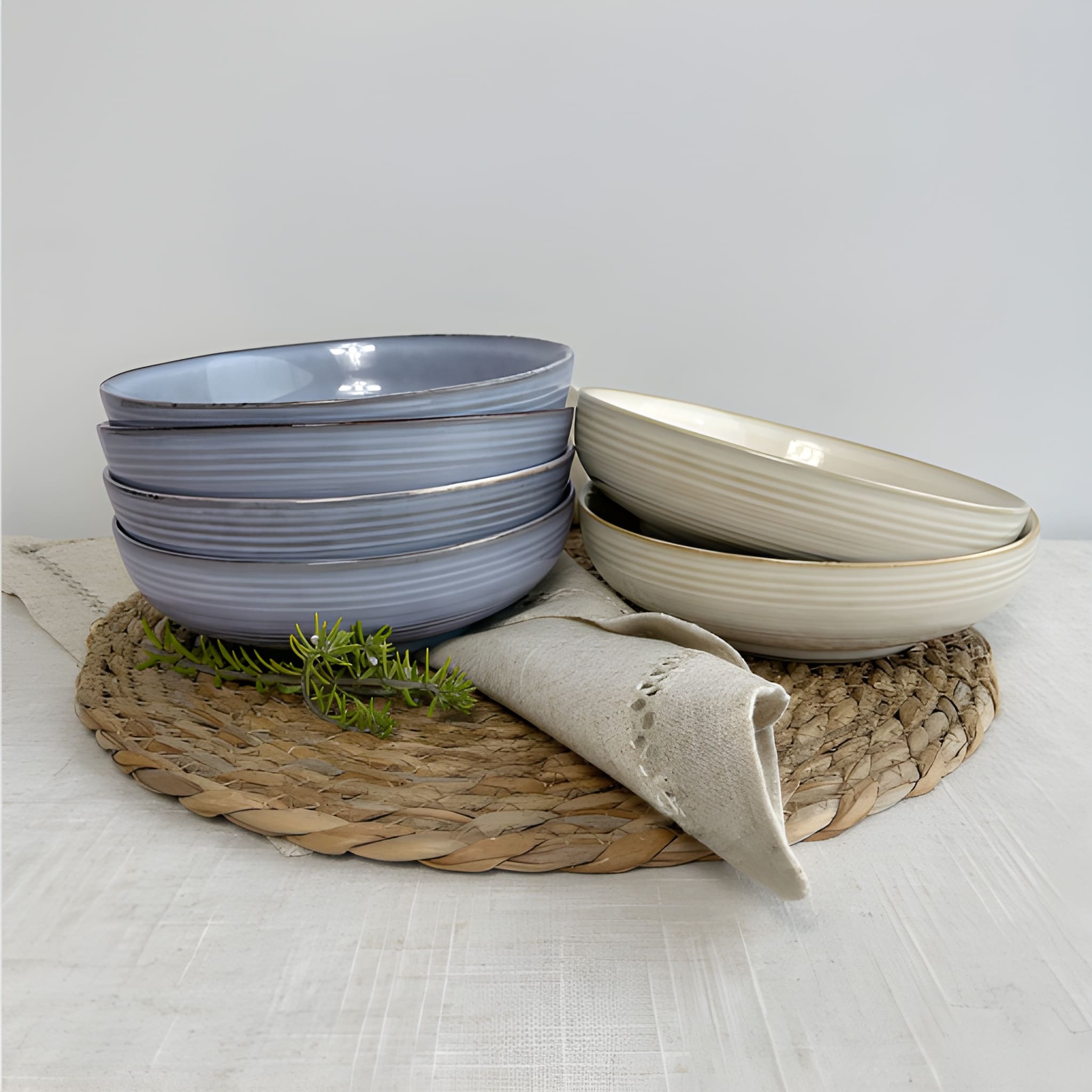SET DE 6 BOWL REDONDO CERAMICA AZUL 17.5X5 CM - 6