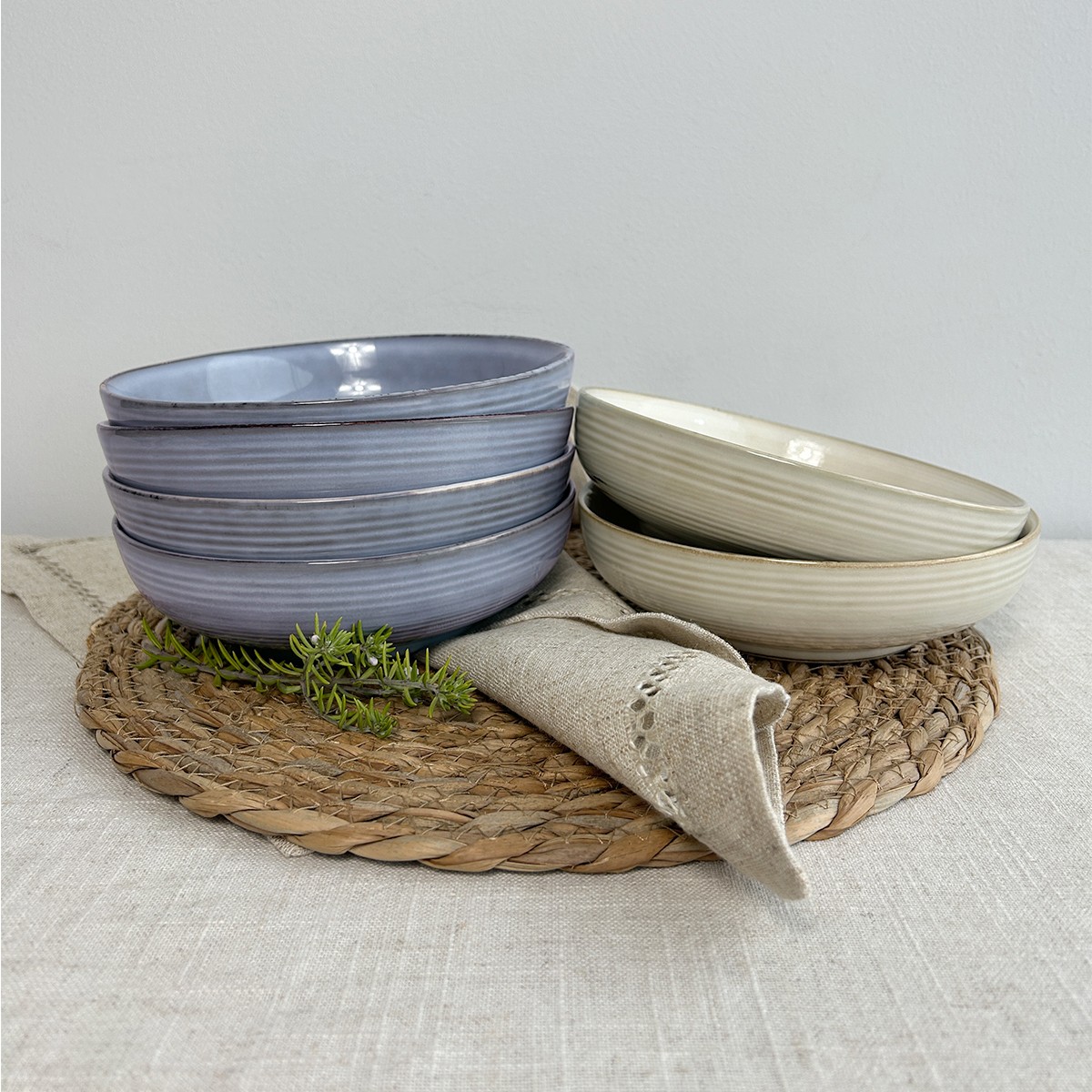 SET DE 6 BOWL REDONDO CERÁMICA BEIGE 17.5X5 CM - 6